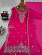 Load image into Gallery viewer, Pink Embroidered Faux Georgette Plazo Suit Set with Dupatta ClothsVilla