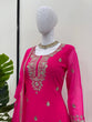 Load image into Gallery viewer, Pink Embroidered Faux Georgette Plazo Suit Set with Dupatta ClothsVilla