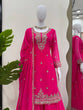 Load image into Gallery viewer, Pink Embroidered Faux Georgette Plazo Suit Set with Dupatta ClothsVilla