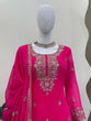 Load image into Gallery viewer, Pink Embroidered Faux Georgette Plazo Suit Set with Dupatta ClothsVilla