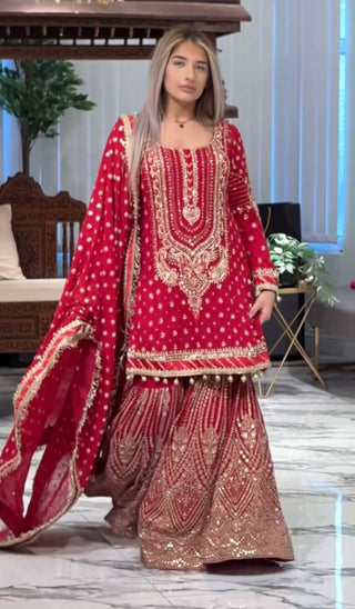 Pink Embroidered Faux Georgette Plazzo Set with Sequins Work & Lace Dupatta ClothsVilla