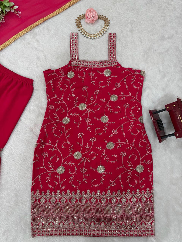 Pink Embroidered Faux Georgette Sharara Suit Set with Dupatta ClothsVilla