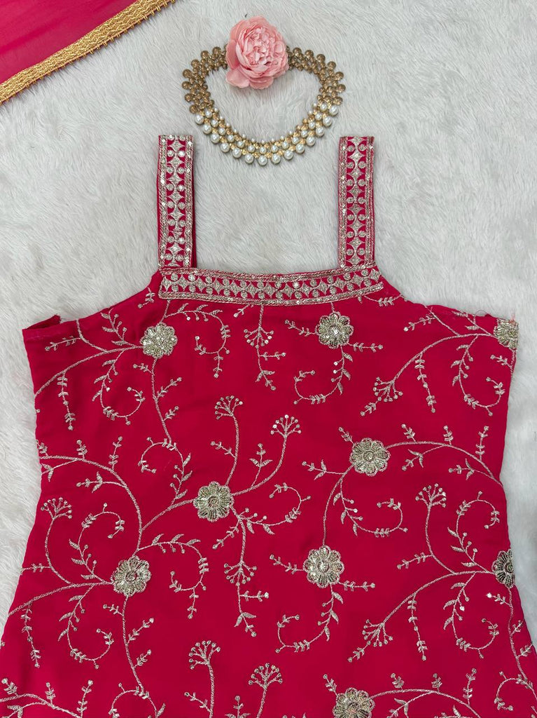 Pink Embroidered Faux Georgette Sharara Suit Set with Dupatta ClothsVilla