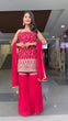 Load image into Gallery viewer, Pink Embroidered Faux Georgette Sharara Suit Set with Dupatta ClothsVilla