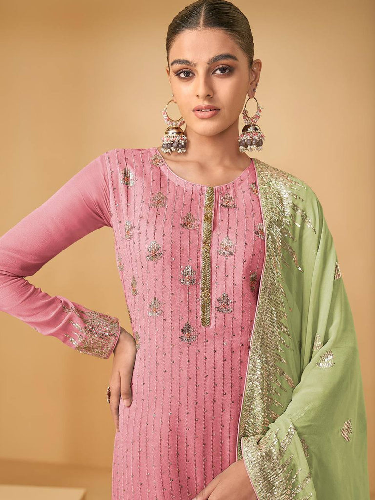 Pink Embroidered Georgette Pakistani Suit