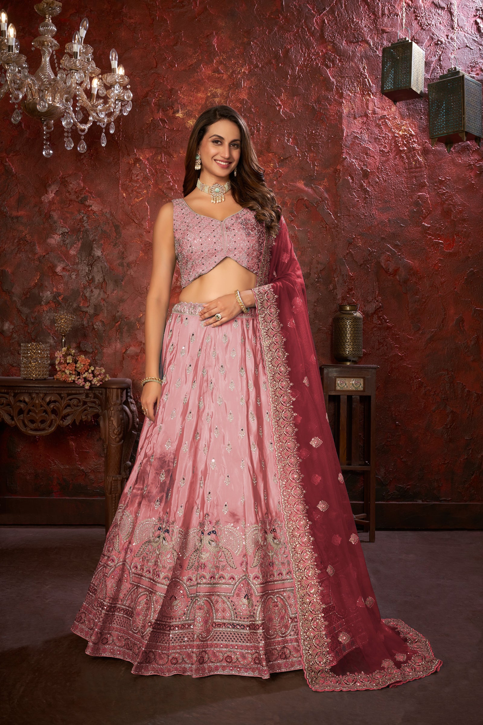 Pink Embroidered Girlish Lehenga Choli Set ClothsVilla