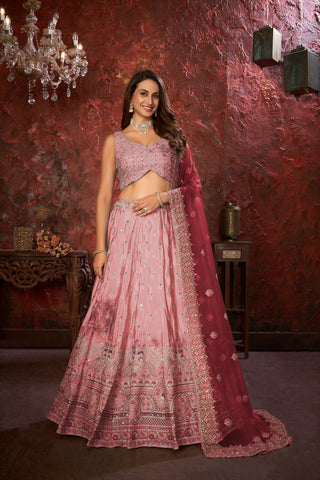 Pink Embroidered Girlish Lehenga Choli Set ClothsVilla