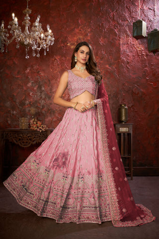 Pink Embroidered Girlish Lehenga Choli Set ClothsVilla