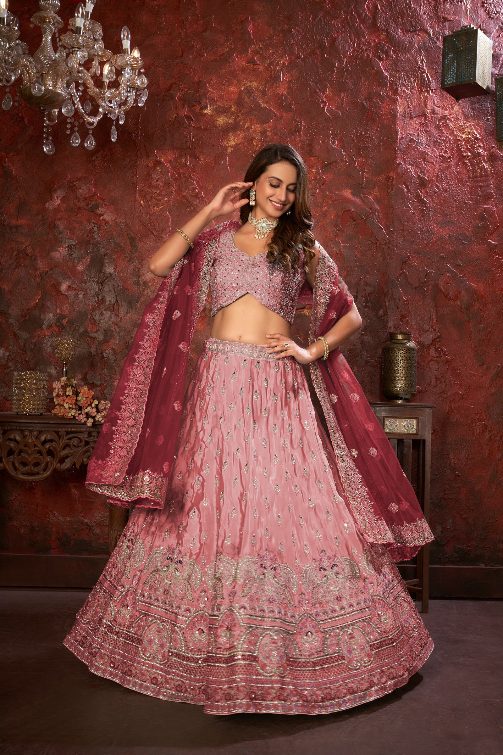 Pink Embroidered Girlish Lehenga Choli Set ClothsVilla