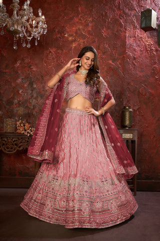 Pink Embroidered Girlish Lehenga Choli Set ClothsVilla