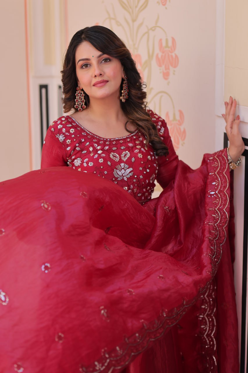 Pink Embroidered Gown with Dupatta ClothsVilla