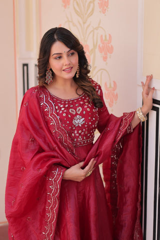 Pink Embroidered Gown with Dupatta ClothsVilla