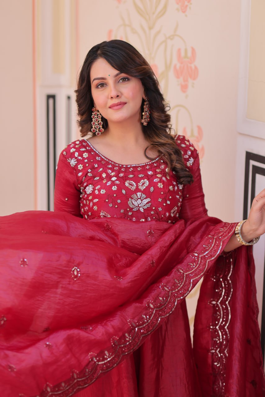 Pink Embroidered Gown with Dupatta ClothsVilla
