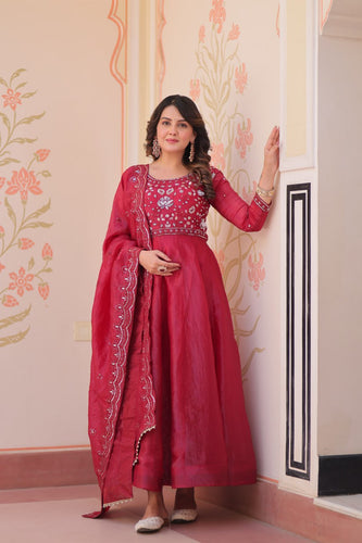 Pink Embroidered Gown with Dupatta ClothsVilla