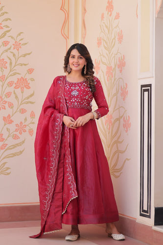 Pink Embroidered Gown with Dupatta ClothsVilla