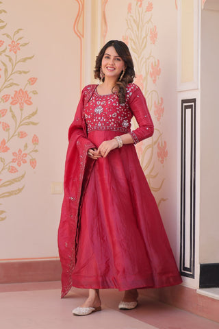 Pink Embroidered Gown with Dupatta ClothsVilla