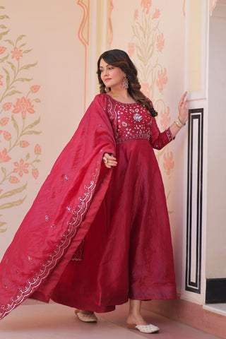 Pink Embroidered Gown with Dupatta ClothsVilla