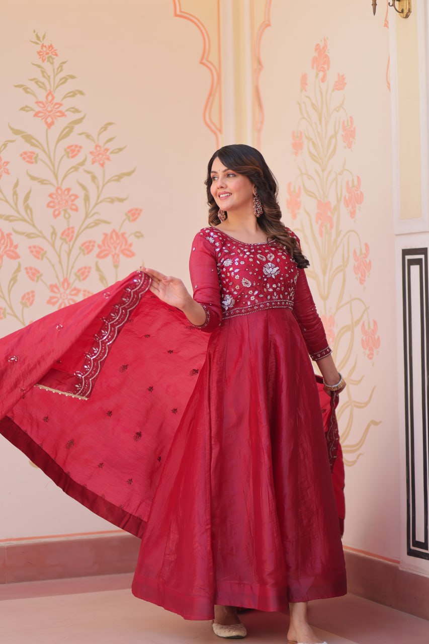 Pink Embroidered Gown with Dupatta ClothsVilla