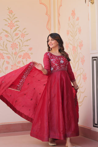 Pink Embroidered Gown with Dupatta ClothsVilla