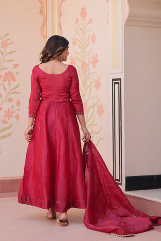 Pink Embroidered Gown with Dupatta ClothsVilla
