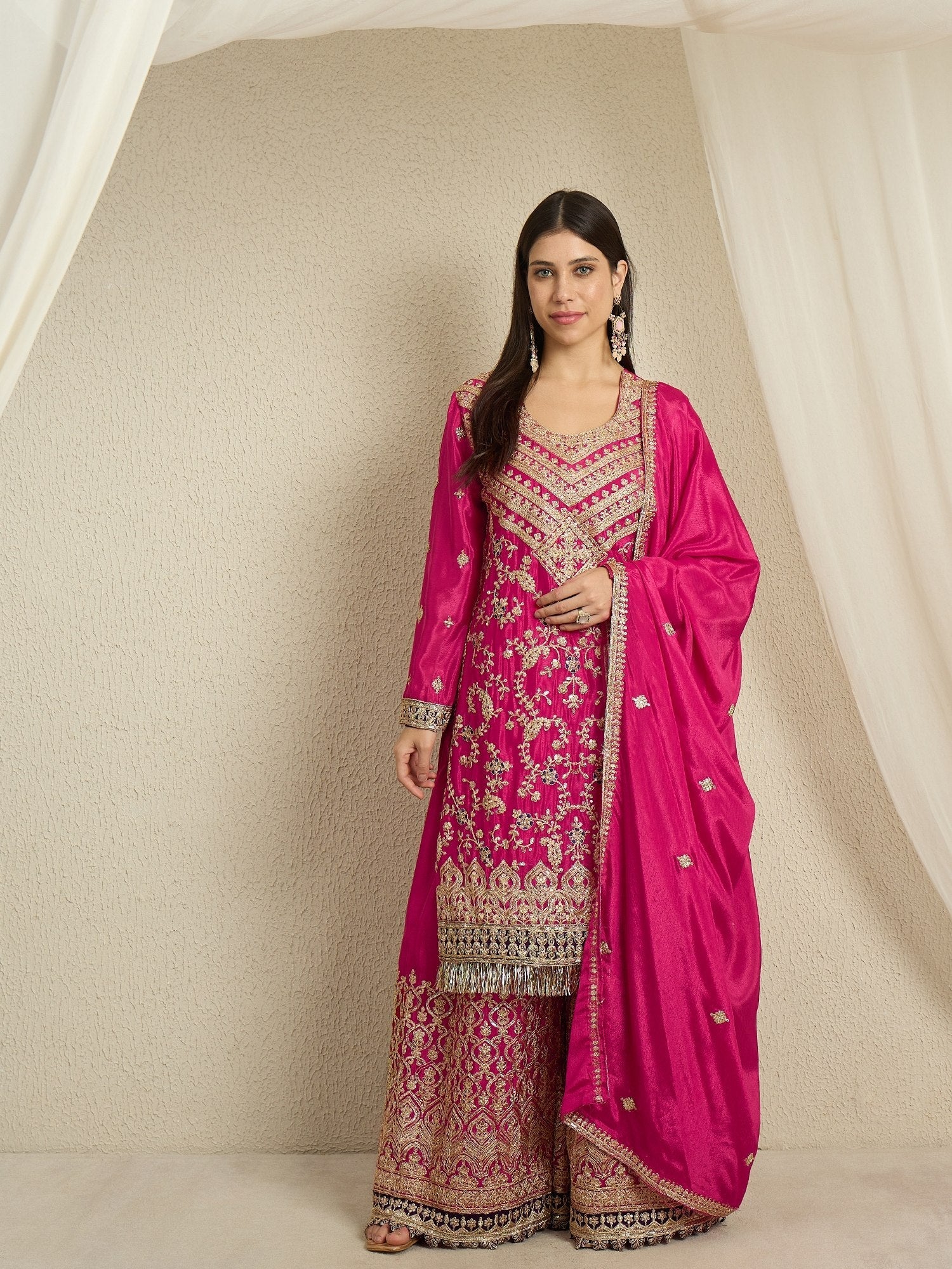 Pink Embroidered Kurta Palazzo Set ClothsVilla