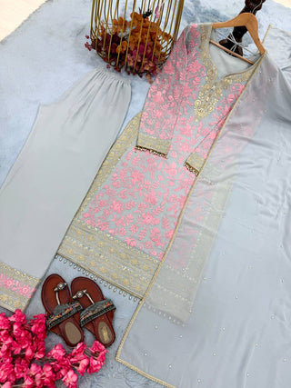 Pink Embroidered Kurta Palazzo Set ClothsVilla