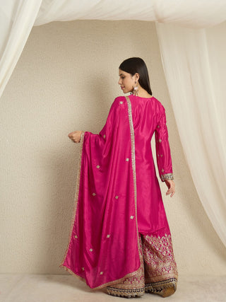 Pink Embroidered Kurta Palazzo Set ClothsVilla