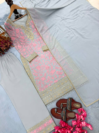 Pink Embroidered Kurta Palazzo Set ClothsVilla