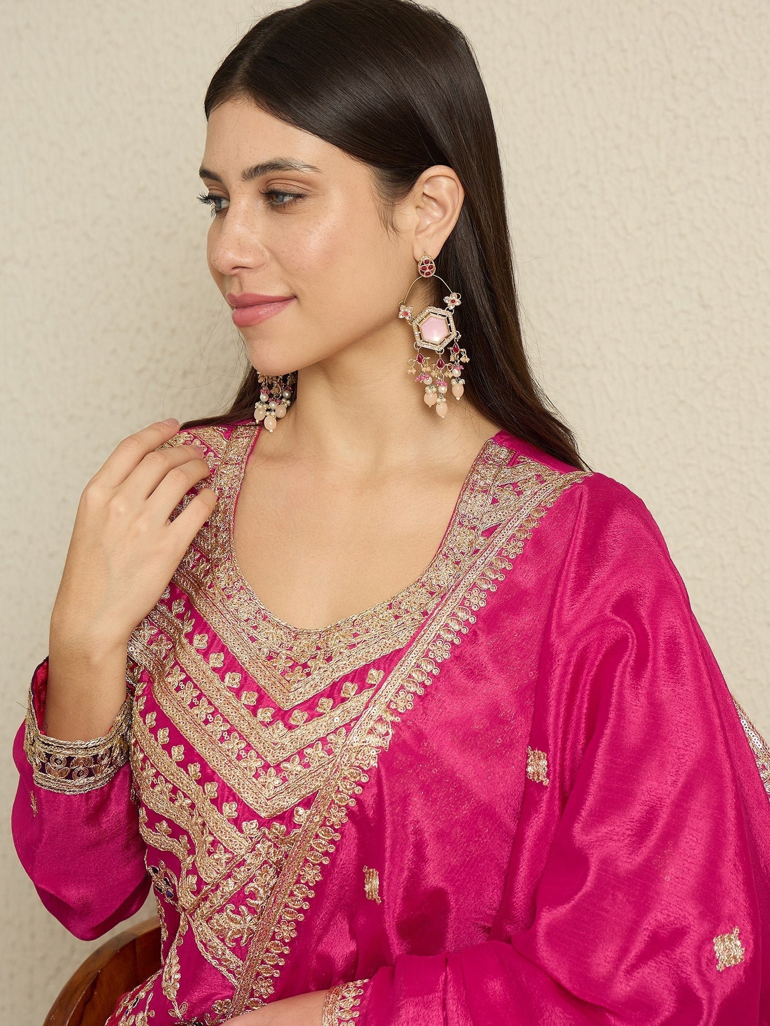 Pink Embroidered Kurta Palazzo Set ClothsVilla