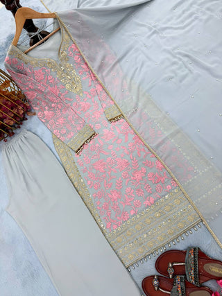 Pink Embroidered Kurta Palazzo Set ClothsVilla