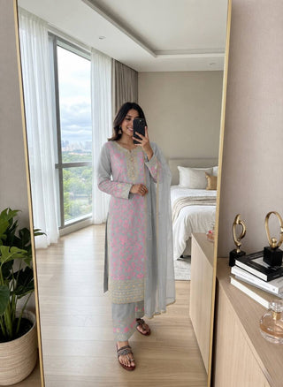 Pink Embroidered Kurta Palazzo Set ClothsVilla