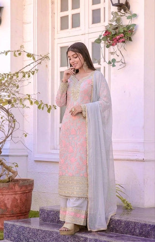 Pink Embroidered Kurta Palazzo Set ClothsVilla