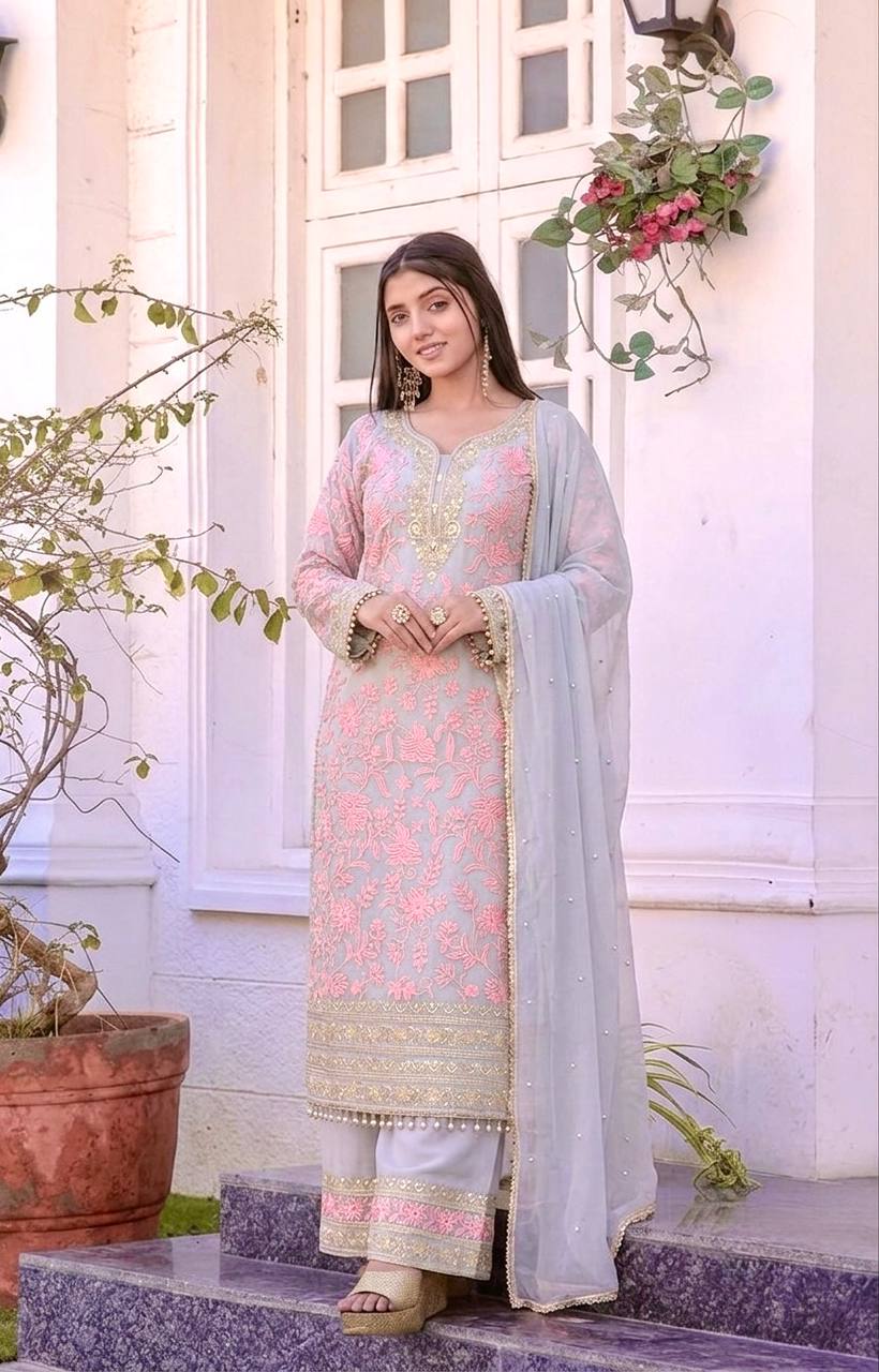 Pink Embroidered Kurta Palazzo Set ClothsVilla