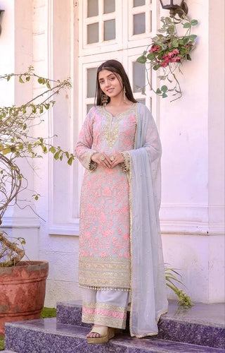 Pink Embroidered Kurta Palazzo Set ClothsVilla