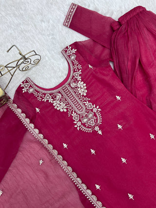 Pink Embroidered Kurta Sharara Set ClothsVilla