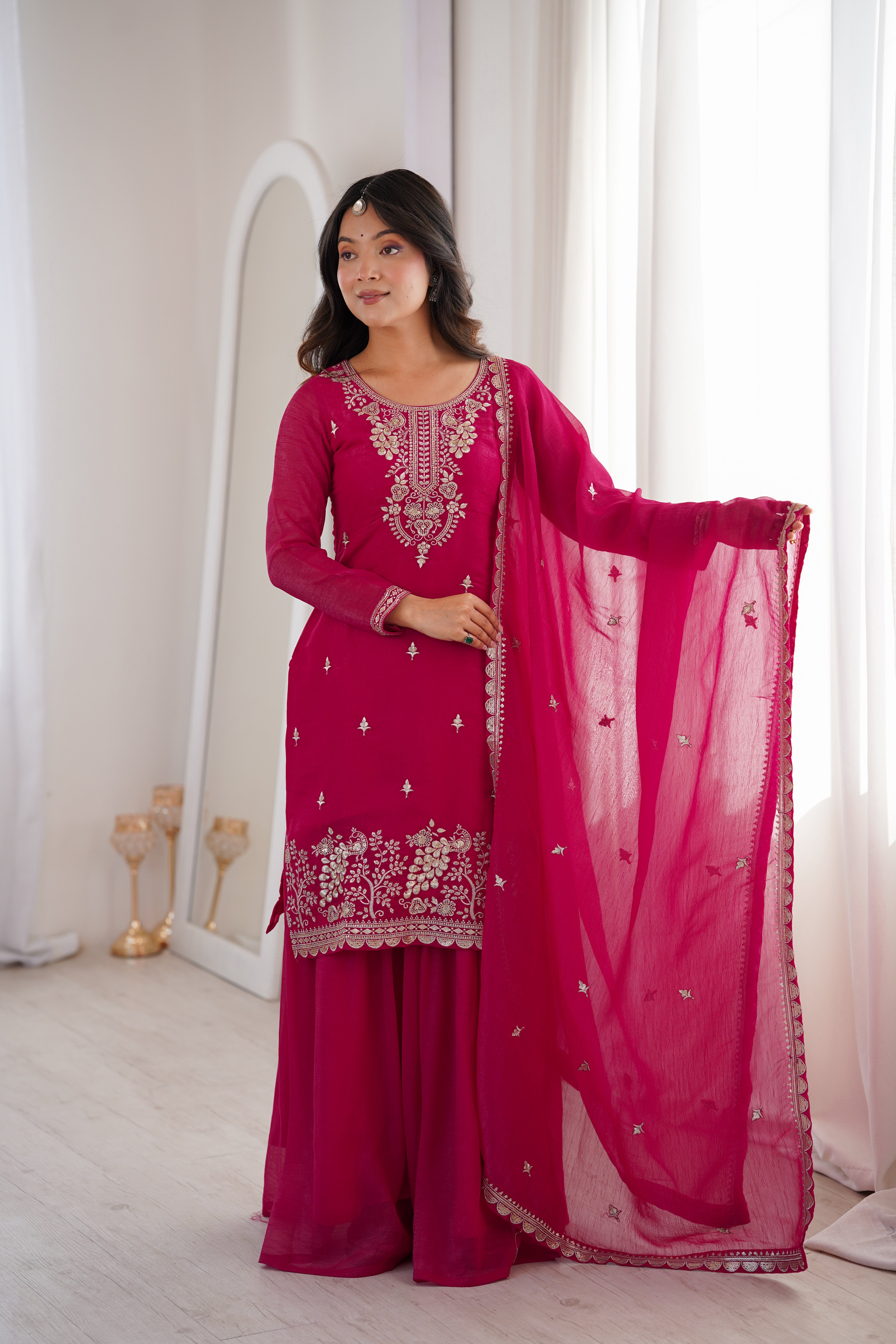 Pink Embroidered Kurta Sharara Set Secondary image