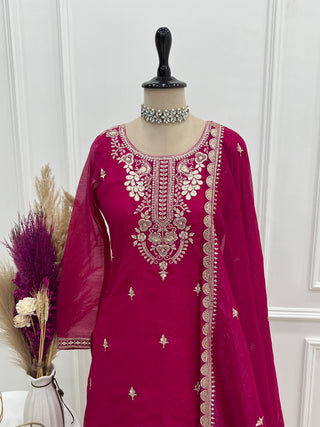 Pink Embroidered Kurta Sharara Set ClothsVilla