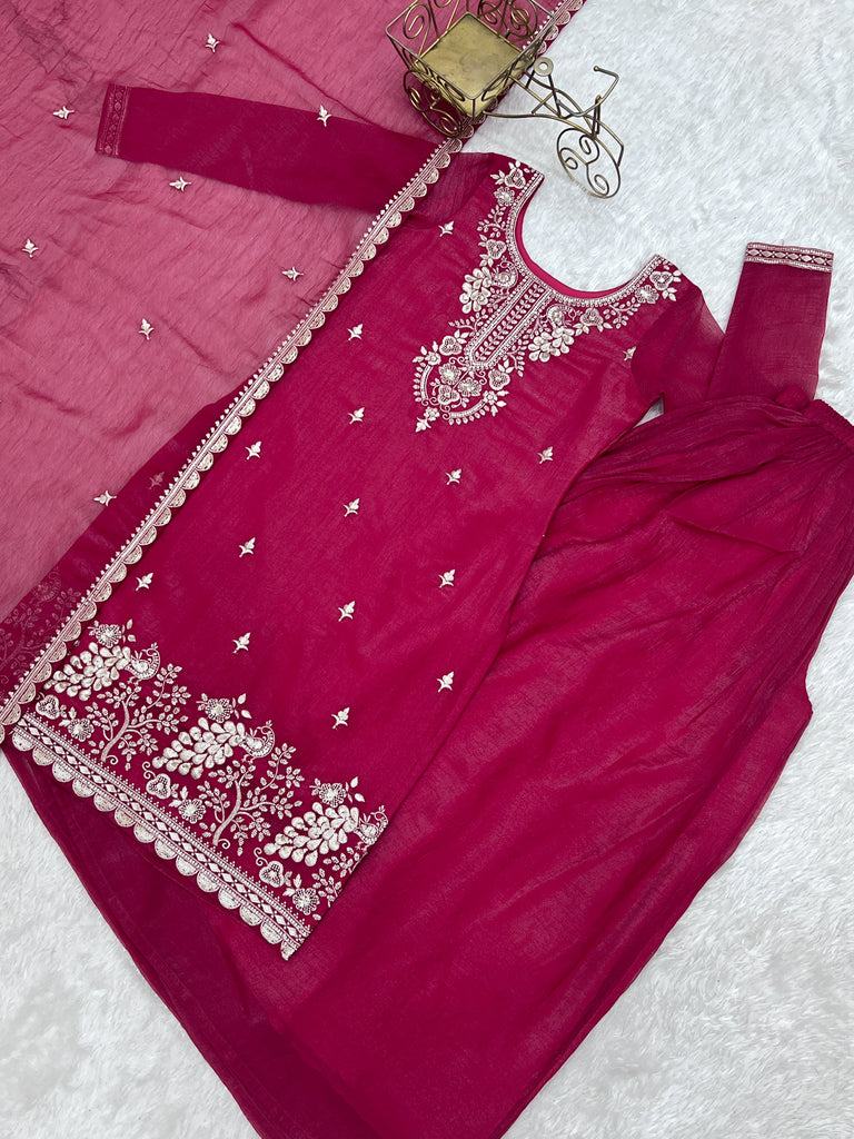 Pink Embroidered Kurta Sharara Set ClothsVilla