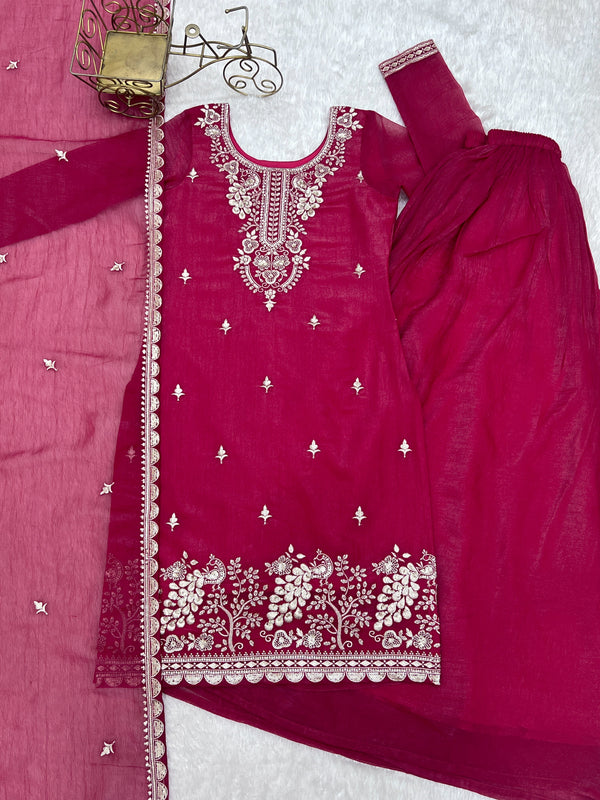 Pink Embroidered Kurta Sharara Set ClothsVilla