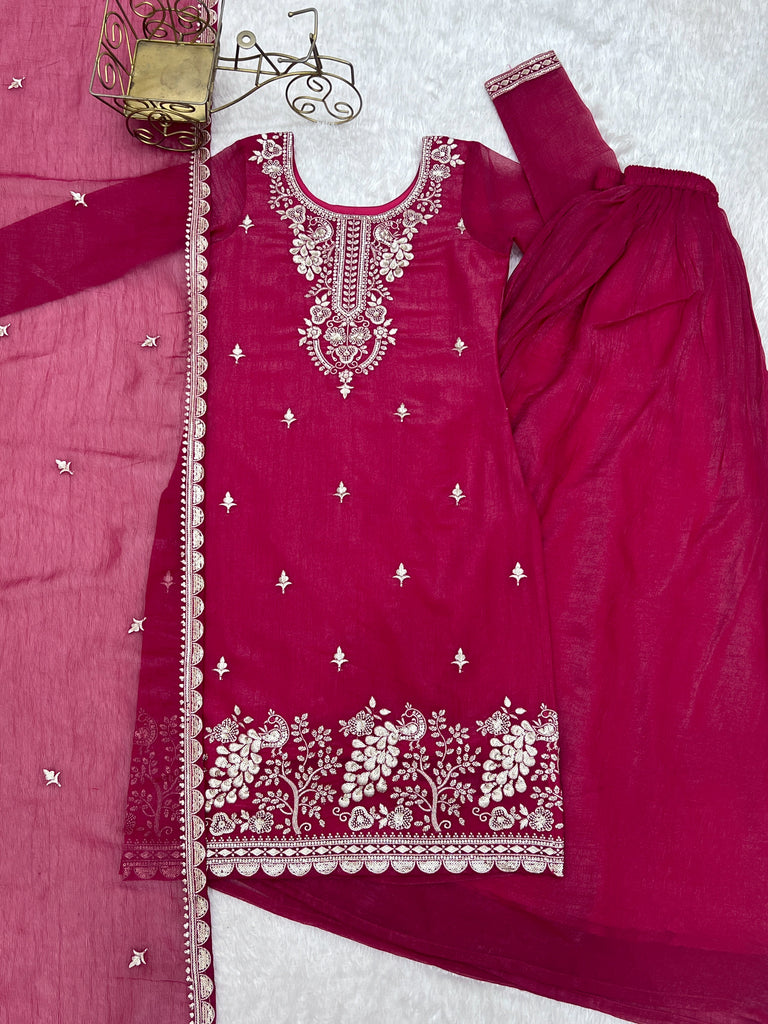 Pink Embroidered Kurta Sharara Set ClothsVilla