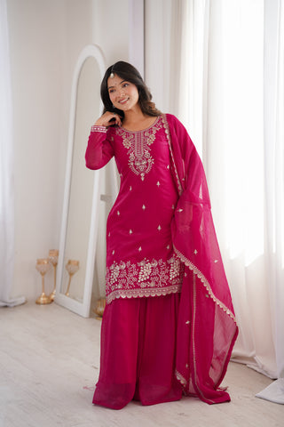 Pink Embroidered Kurta Sharara Set ClothsVilla