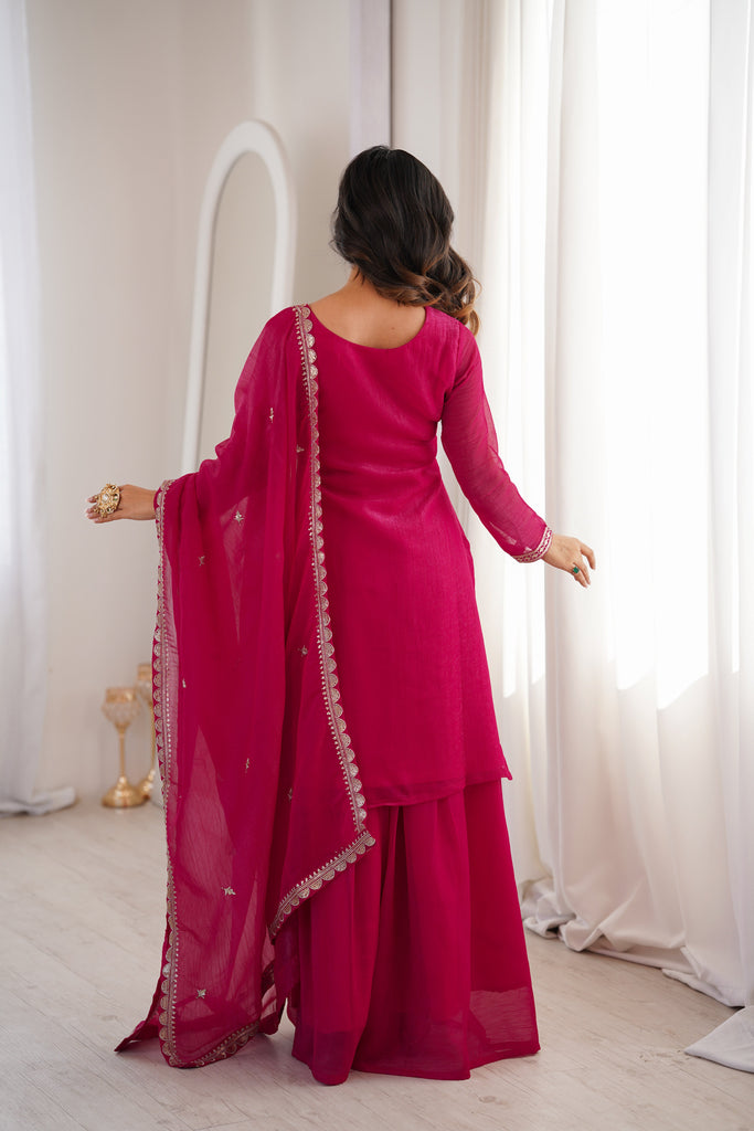 Pink Embroidered Kurta Sharara Set ClothsVilla