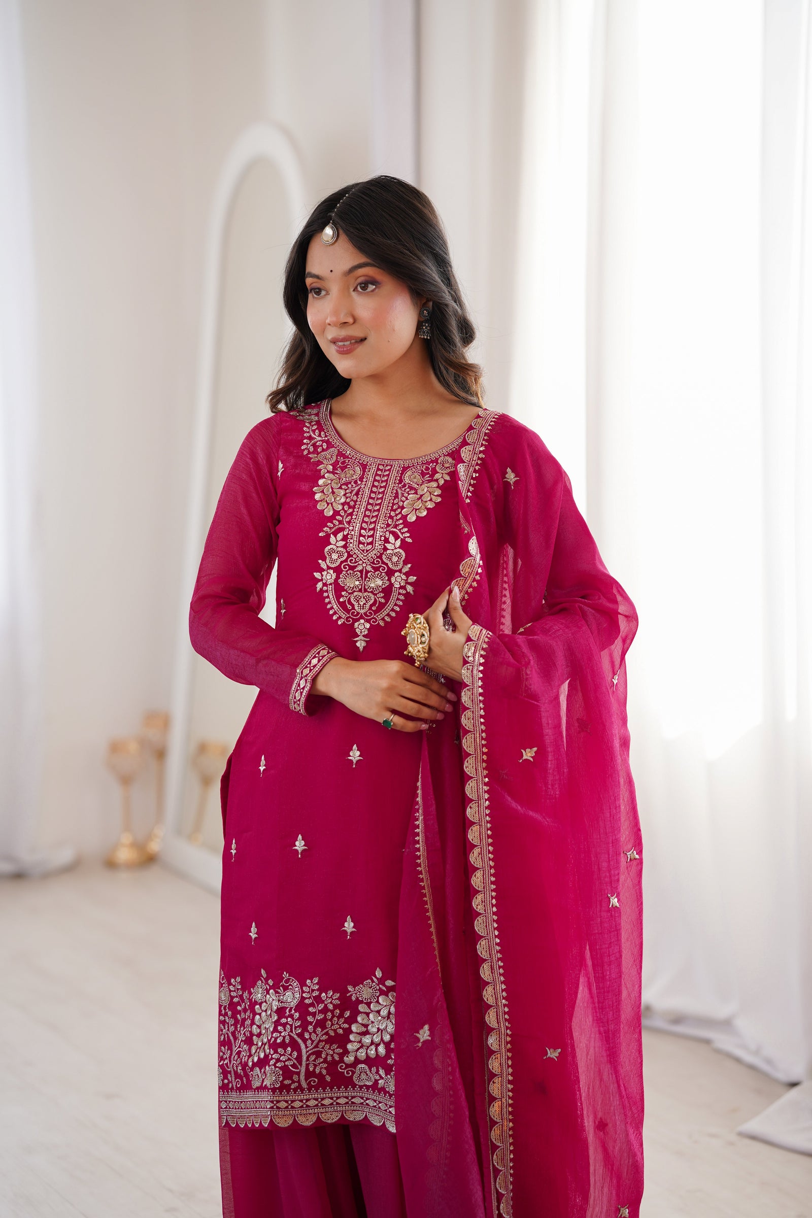 Pink Embroidered Kurta Sharara Set ClothsVilla