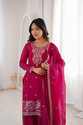 Pink Embroidered Kurta Sharara Set ClothsVilla