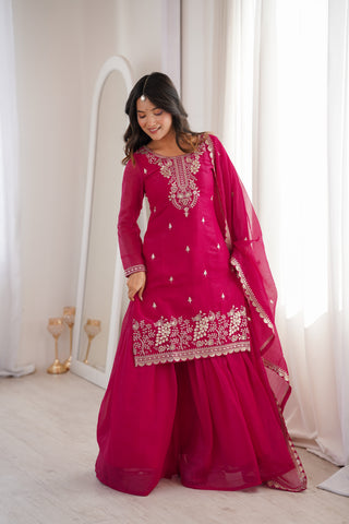 Pink Embroidered Kurta Sharara Set ClothsVilla