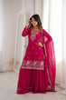Load image into Gallery viewer, Pink Embroidered Kurta Sharara Set ClothsVilla