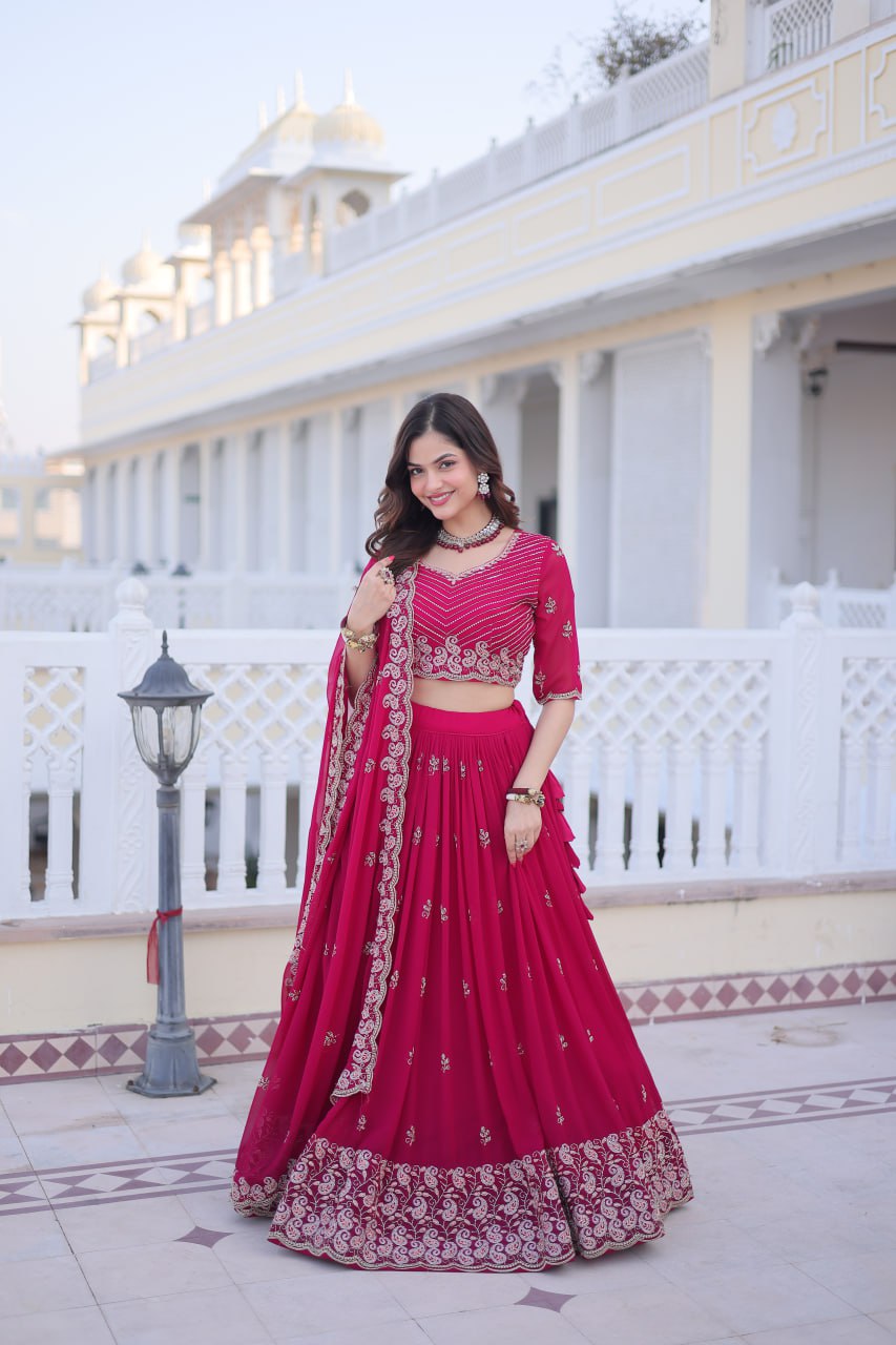 Pink Embroidered Lehenga Choli Set ClothsVilla