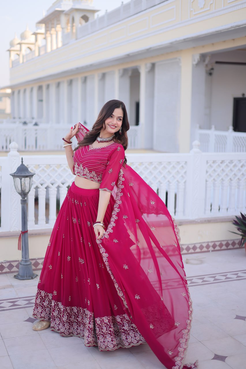 Pink Embroidered Lehenga Choli Set ClothsVilla