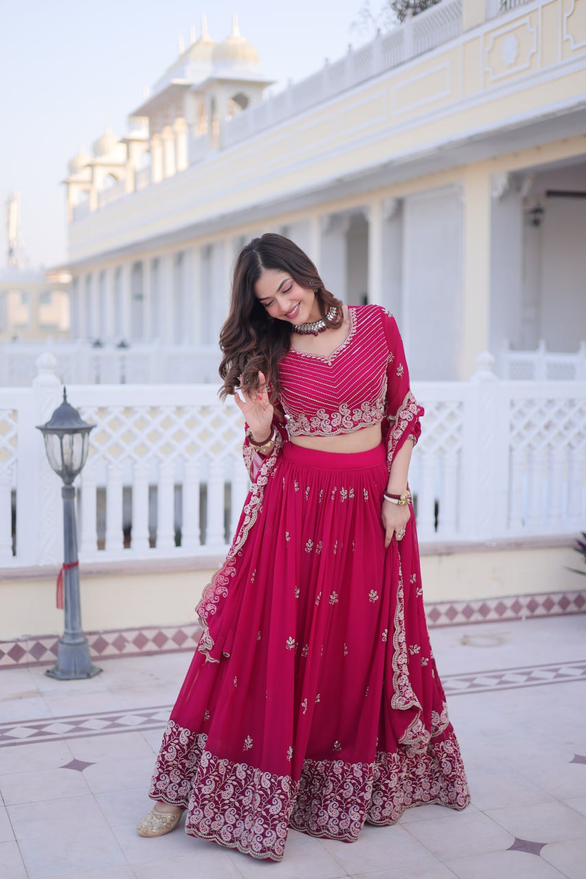 Pink Embroidered Lehenga Choli Set ClothsVilla