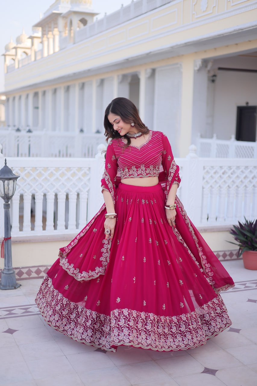 Pink Embroidered Lehenga Choli Set ClothsVilla